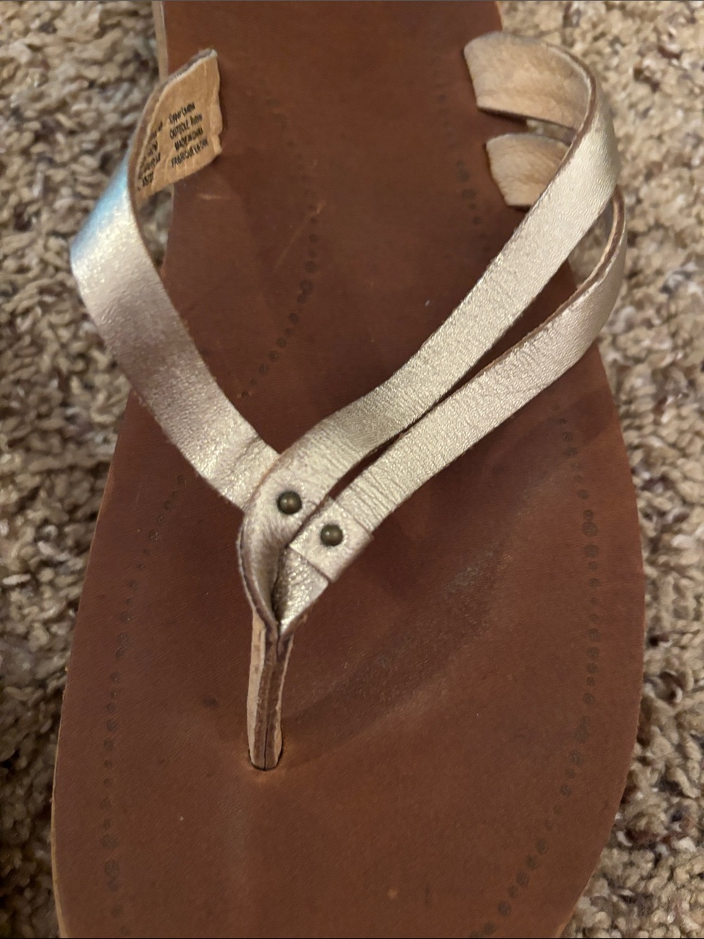OluKai Women's Brown Footbed Sandals with Metallic Gold Straps - Picture 4 of 5
